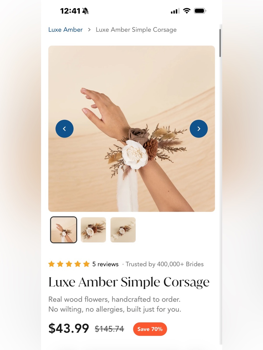 Sola Wood Flowers Luxe Amber Simple Corsage
